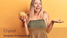  Presentation with potato - Slide set featuring young-blonde-woman-holding-potato background and a red colored foreground