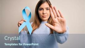  Presentation with prostate cancer - Colorful slide deck enhanced with young-blonde-woman-holding-prostate backdrop and a ocean colored foreground
