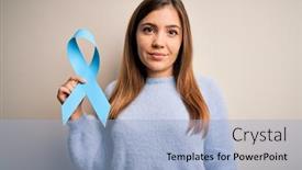  Presentation with prostate cancer - Presentation design consisting of young-blonde-woman-holding-prostate background and a light blue colored foreground