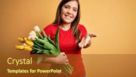  Presentation with hand holding flowers - Audience pleasing slides consisting of young-blonde-woman-holding-romantic backdrop and a tawny brown colored foreground