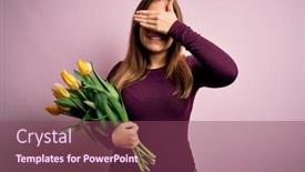  Presentation with hand holding flowers - Amazing PPT theme having young-blonde-woman-holding-romantic backdrop and a violet colored foreground