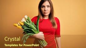  Presentation with romantic - Audience pleasing PPT layouts consisting of young-blonde-woman-holding-romantic backdrop and a tawny brown colored foreground