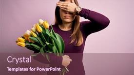  Presentation with hand holding flowers - Colorful presentation enhanced with young-blonde-woman-holding-romantic backdrop and a violet colored foreground