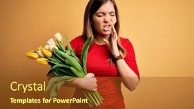  Presentation with hand holding flowers - Colorful presentation enhanced with young-blonde-woman-holding-romantic backdrop and a tawny brown colored foreground