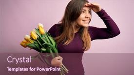  Presentation with hand holding flowers - Colorful slide set enhanced with young-blonde-woman-holding-romantic backdrop and a violet colored foreground