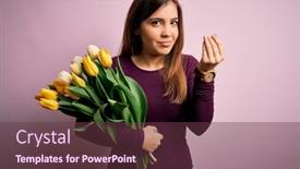  Presentation with hand holding flowers - Theme consisting of young-blonde-woman-holding-romantic background and a tawny brown colored foreground