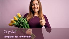  Presentation with hand holding flowers - Cool new presentation with young-blonde-woman-holding-romantic backdrop and a violet colored foreground