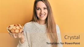 Presentation with salty - Presentation theme with young-blonde-woman-holding-salty background and a coral colored foreground