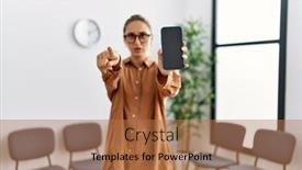  Presentation with smartphone - Presentation with young-blonde-woman-holding-smartphone background and a  colored foreground