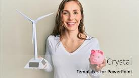  Presentation with solar electricity - Cool new presentation design with young-blonde-woman-holding-solar backdrop and a light gray colored foreground