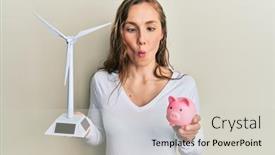  Presentation with solar electricity - Amazing slide deck having young-blonde-woman-holding-solar backdrop and a soft green colored foreground