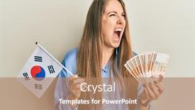  Presentation with korea flag - Presentation design consisting of young-blonde-woman-holding-south background and a coral colored foreground