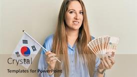  Presentation with korea flag - Presentation theme enhanced with young-blonde-woman-holding-south background and a coral colored foreground