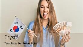  Presentation with korea flag - PPT theme consisting of young-blonde-woman-holding-south background and a coral colored foreground