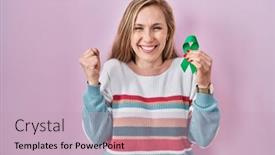  Presentation with ribbon green - Slides featuring young-blonde-woman-holding-support background and a soft green colored foreground