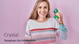  Presentation with ribbon green - Theme with young-blonde-woman-holding-support background and a soft green colored foreground