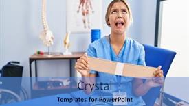  Presentation with anger - Slide deck enhanced with young-blonde-woman-holding-therapy background and a teal colored foreground