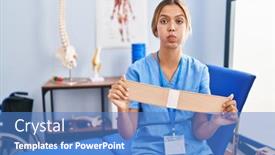  Presentation with air - Slides with young-blonde-woman-holding-therapy background and a teal colored foreground