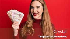  Presentation with turkish - Presentation theme having young-blonde-woman-holding-turkish background and a tawny brown colored foreground