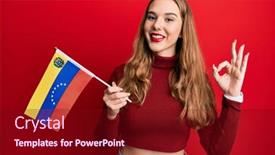  Presentation with friendly - Cool new slide set with young-blonde-woman-holding-venezuelan backdrop and a wine colored foreground