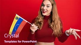  Presentation with achievement - Audience pleasing presentation consisting of young-blonde-woman-holding-venezuelan backdrop and a wine colored foreground