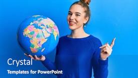  Presentation with woman world - Presentation theme consisting of young-blonde-woman-holding-world background and a ocean colored foreground