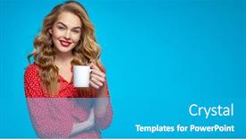  Presentation with beautiful young girl red - Cool new slides with young-blonde-woman-holds-white backdrop and a teal colored foreground