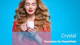  Presentation with beautiful young girl red - Cool new slide deck with young-blonde-woman-holds-white backdrop and a teal colored foreground