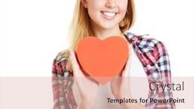  Presentation with heart hands - Audience pleasing slide set consisting of young-blonde-woman-holds backdrop and a lemonade colored foreground