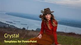  Presentation with brown leather - Cool new PPT theme with young blonde woman in autumn fashion clothes red leather jacket hat cashmere scarf and brown skirt outdoor shot backdrop and a tawny brown colored foreground