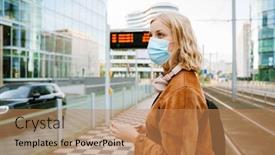  Presentation with public transport - PPT theme enhanced with young-blonde-woman-in-medical background and a coral colored foreground