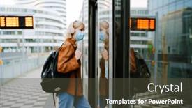  Presentation with public transport - Presentation enhanced with young-blonde-woman-in-medical background and a dark gray colored foreground