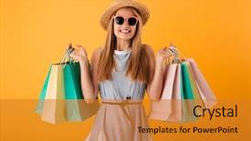  Presentation with cheerful - Cool new slide deck with young blonde woman in summer backdrop and a gold colored foreground