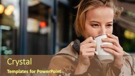  Presentation with hot tea - PPT layouts with young-blonde-woman-in-warm background and a tawny brown colored foreground