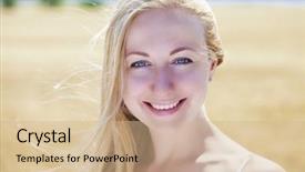  Presentation with beautiful young woman getting face - Beautiful slides featuring young blonde woman in white backdrop and a coral colored foreground