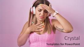  Presentation with listening woman - PPT layouts enhanced with young-blonde-woman-listening background and a coral colored foreground