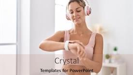  Presentation with listening woman - Presentation design featuring young-blonde-woman-listening background and a  colored foreground