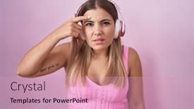  Presentation with acne woman - Slide set having young-blonde-woman-listening background and a lemonade colored foreground