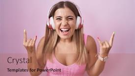  Presentation with rock star - Presentation theme enhanced with young-blonde-woman-listening background and a coral colored foreground