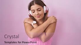  Presentation with love music - PPT layouts enhanced with young-blonde-woman-listening background and a coral colored foreground