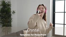  Presentation with music singing - PPT layouts featuring young-blonde-woman-listening background and a gray colored foreground