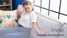  Presentation with guitar - Slide deck consisting of young-blonde-woman-listening background and a light gray colored foreground