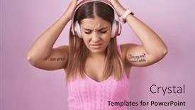  Presentation with migraine - PPT theme featuring young-blonde-woman-listening background and a lemonade colored foreground