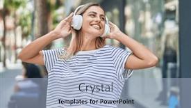  Presentation with dancing music grass - Presentation theme consisting of young-blonde-woman-listening and a light blue colored foreground