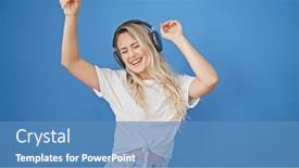  Presentation with listening woman - PPT layouts consisting of young-blonde-woman-listening and a  colored foreground