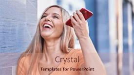  Presentation with audio - Presentation design having young-blonde-woman-miling-confident background and a coral colored foreground