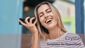  Presentation with audio - PPT layouts featuring young-blonde-woman-miling-confident background and a coral colored foreground