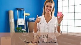  Presentation with new home - Theme featuring young-blonde-woman-moving background and a  colored foreground