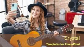  Presentation with classical music - PPT theme featuring young-blonde-woman-musician-making background and a  colored foreground