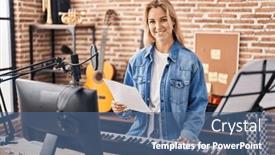  Presentation with piano keyboard - PPT layouts consisting of young-blonde-woman-musician-playing background and a ocean colored foreground